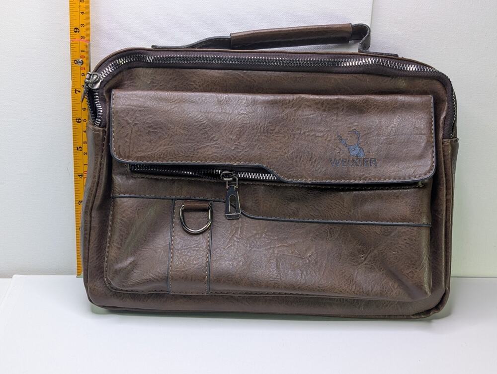 WEIXIER Brown Business Briefcase Laptop Bag Faux Leather Multi Pocket Work Bag